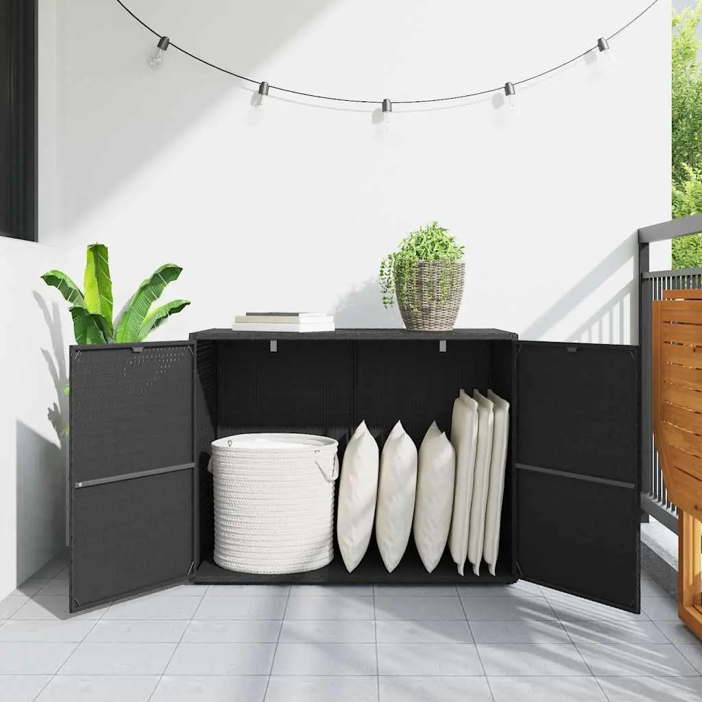 Garden Storage Cabinet 100 x 55.5 x 80 cm Black Waterproof Poly Rattan Tool Chest