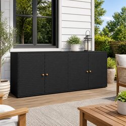 Garden Storage Cabinet Black Outdoor Rattan Furniture Patio Deck Tool Chest