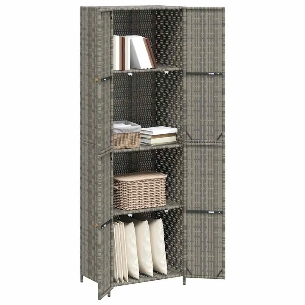 Garden Storage Cabinet Grey Outdoor Shed Poly Rattan 4 Compartment Organizer