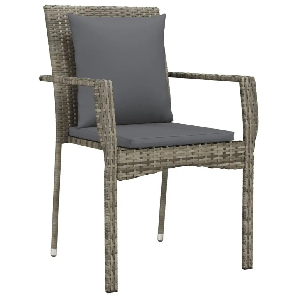Outdoor Garden Chairs Set 4 Pieces Grey Poly Rattan with Cushions