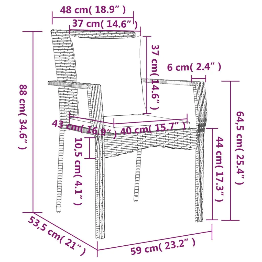 Outdoor Garden Chairs Set 4 Pieces Grey Poly Rattan with Cushions