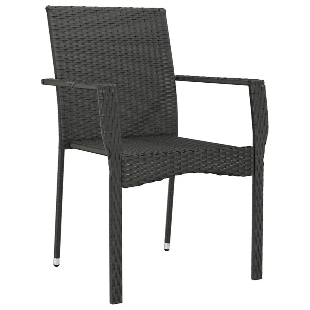Outdoor Garden Chairs 2 pcs Black Poly Rattan with Cushions Weather Resistant Patio Seating Set