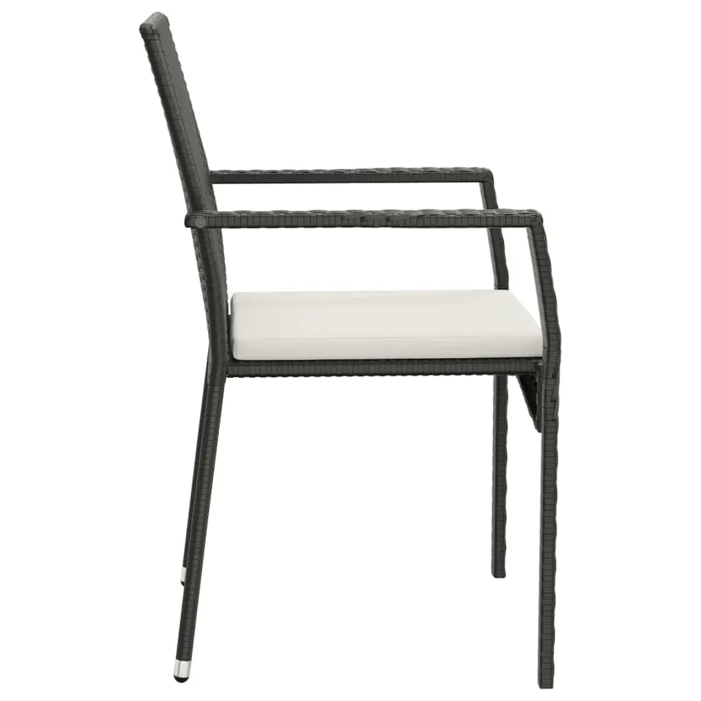 Outdoor Garden Chairs 2 pcs Black Poly Rattan with Cushions Weather Resistant Patio Seating Set