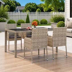 Outdoor Garden Chairs 4 Piece Set with Cushions Grey Poly Rattan Seating