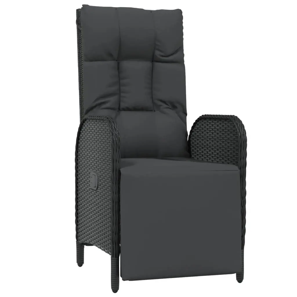 Outdoor Reclining Chairs 2 pcs Adjustable Backrest and Footrest with Cushions Black