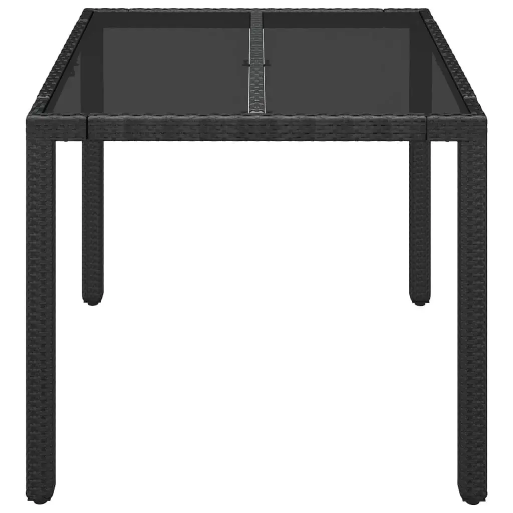 Outdoor Garden Table 90x90cm Glass Top Black Poly Rattan Patio Furniture
