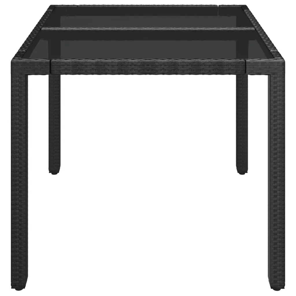 Outdoor Garden Table 90x90cm Glass Top Black Poly Rattan Patio Furniture