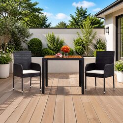 Stylish Poly Rattan Outdoor Dining Table with Wooden Top