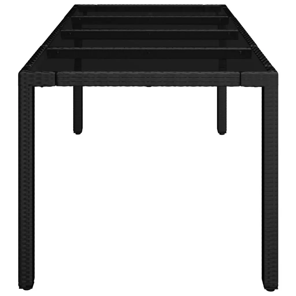 Outdoor Garden Table 190x90cm Glass Top Black Poly Rattan Patio Furniture