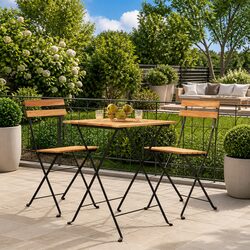 Folding Bistro Chairs Set of 2 Garden Outdoor Seating Patio Teak Wood Steel