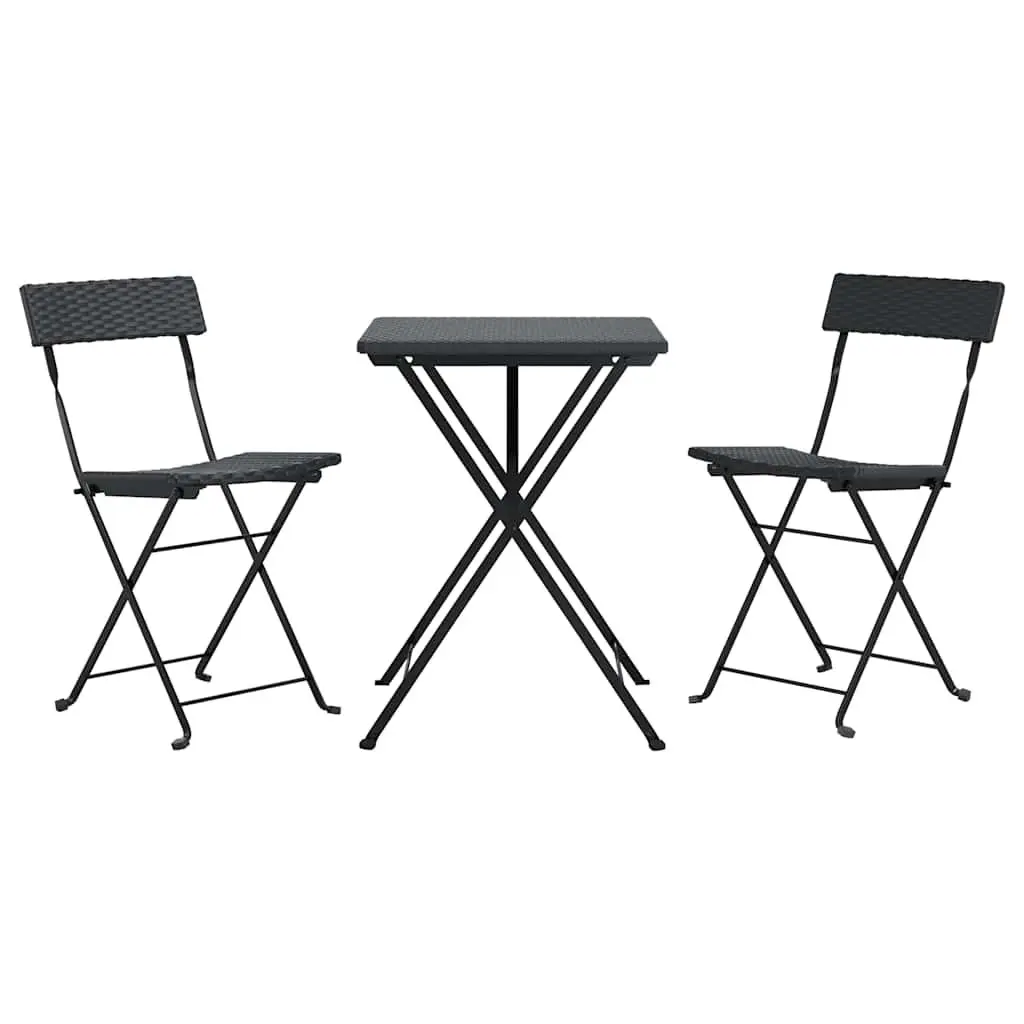 3 Piece Folding Bistro Set Black Outdoor Garden Patio Dining Furniture Rattan