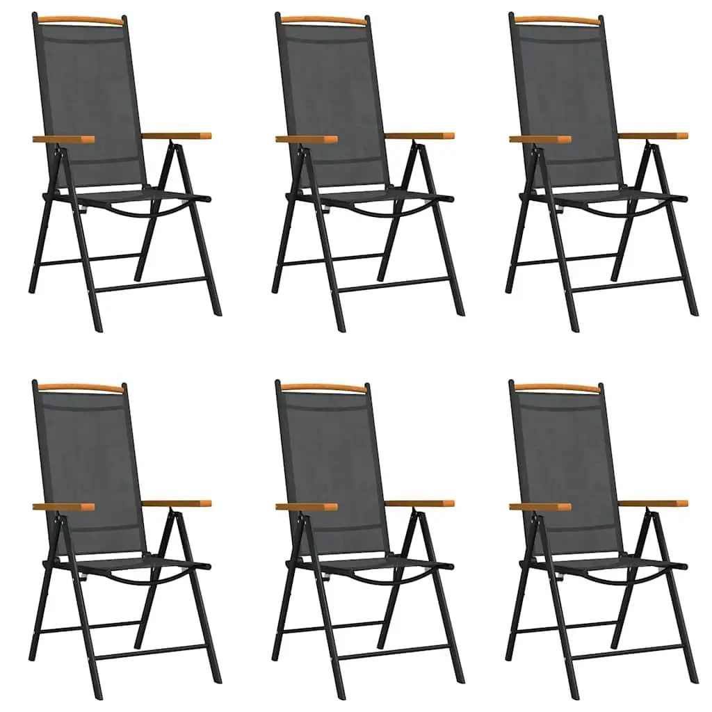 7 Piece Garden Dining Set Black Foldable Chairs Adjustable Backrest WPC Table