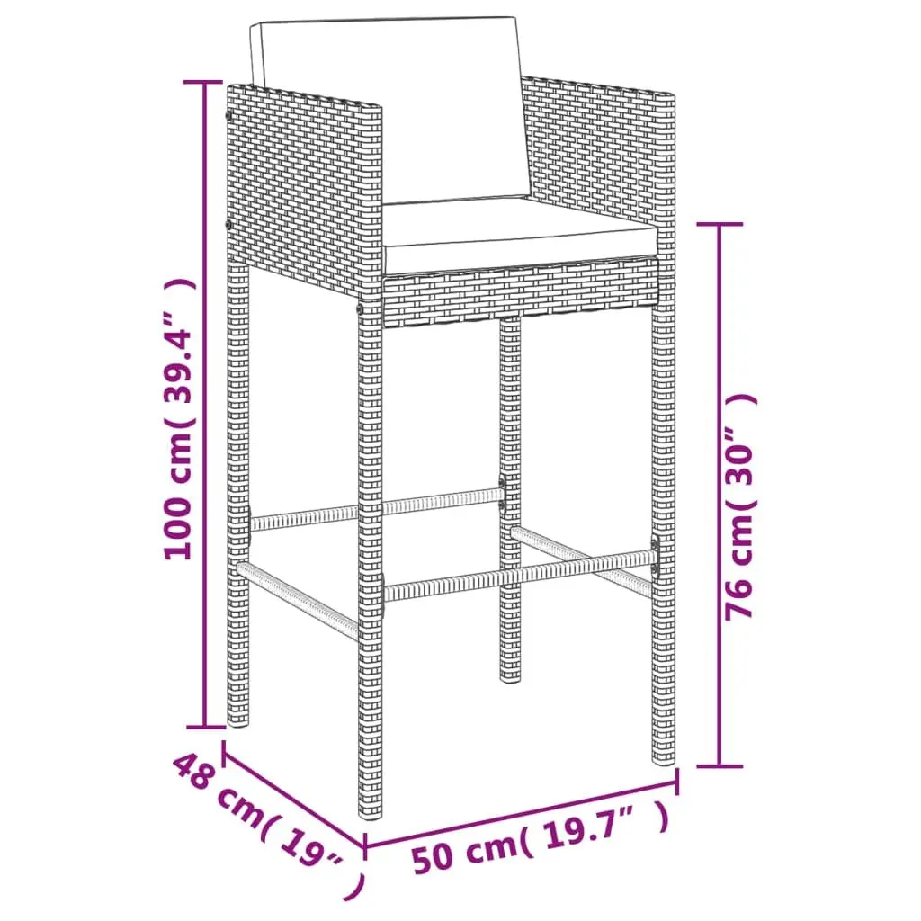 Garden Bar Set 7 Piece Outdoor Patio Furniture Weather-Resistant PE Rattan with Cushions Grey
