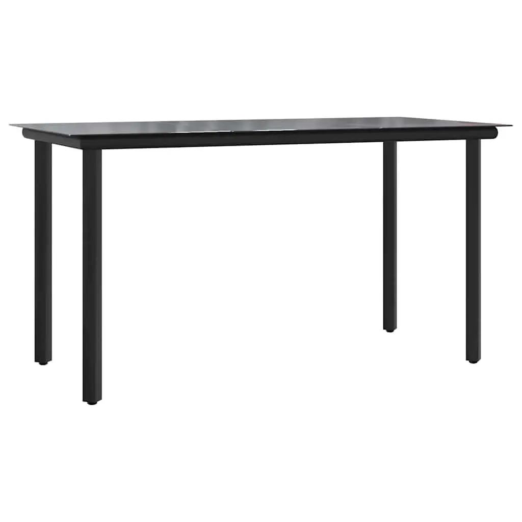 Garden Dining Set 5 Piece Outdoor Furniture Black Steel Textilene Chairs Tempered Glass Table