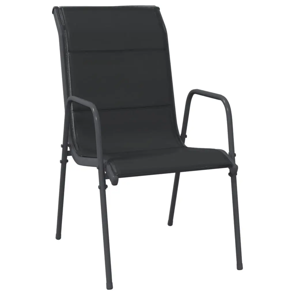 Outdoor Dining Set 5 Piece Black Textilene Chairs and Glass Table Steel Frame