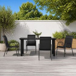 Garden Dining Set 5 Piece Outdoor Furniture Black Steel Textilene Chairs Table