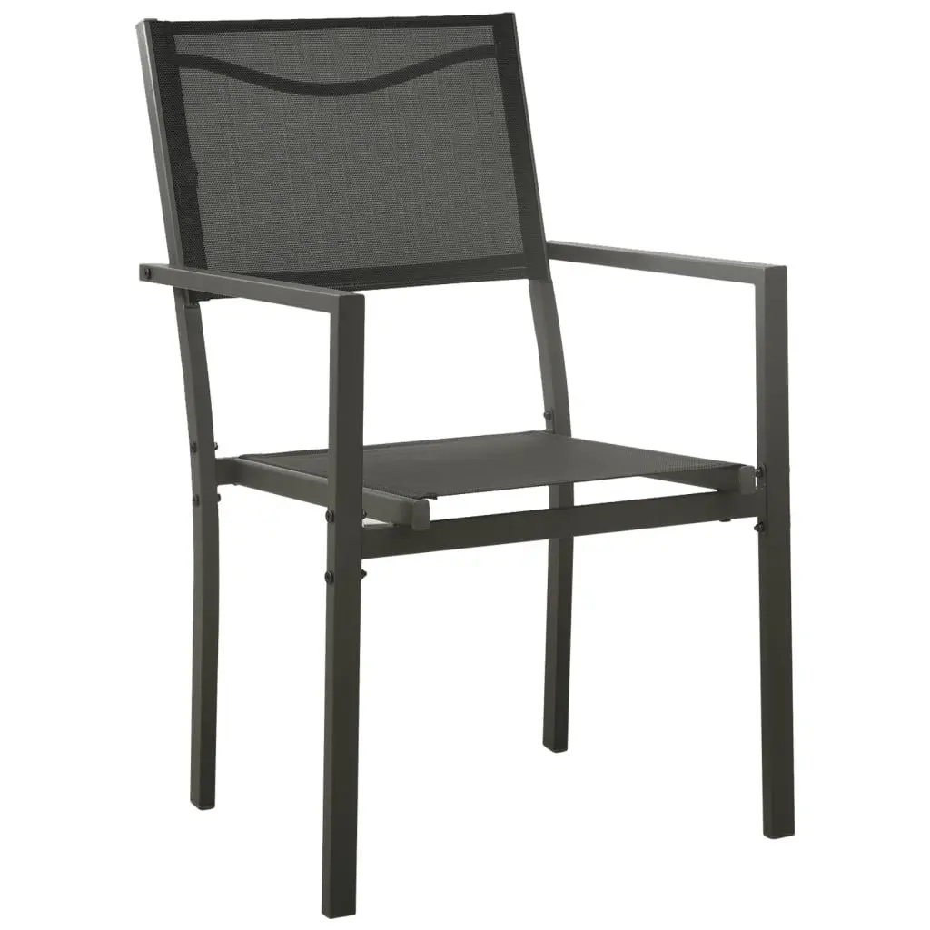 Garden Dining Set 5 Piece Black Steel Chairs Table Tempered Glass Top