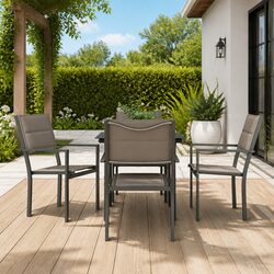 Garden Dining Set 5 Piece Outdoor Furniture Black Steel Textilene Chairs Table