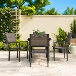 Garden Dining Set 5 Piece Outdoor Furniture Black Steel Textilene Chairs Table