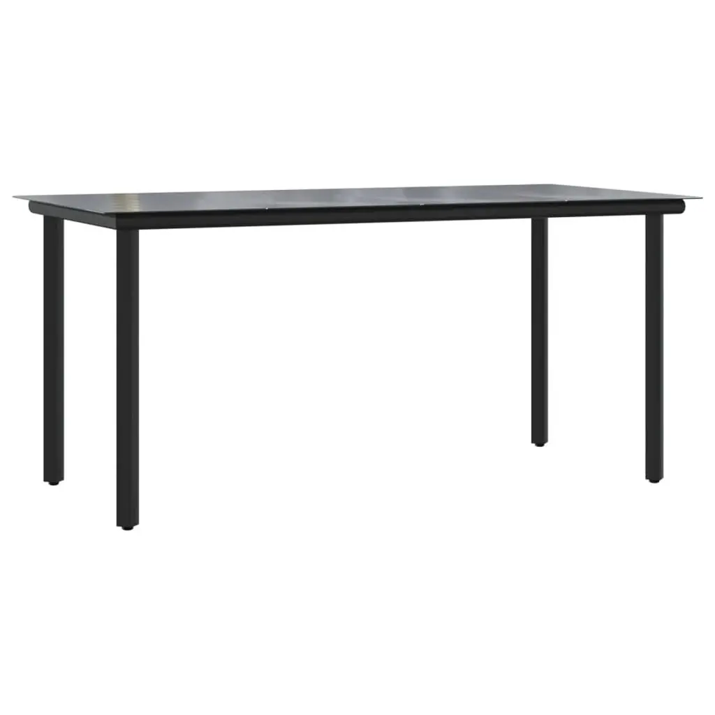 Outdoor Dining Set 5 Piece Black Textilene Chairs Tempered Glass Table Patio