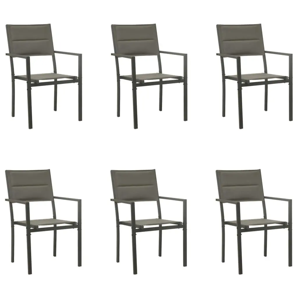 7 Piece Outdoor Garden Dining Set Black Steel Frame Textilene Seating Tempered Glass Table