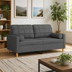 Grey 2-Seater Lounge Sofa with Pillows for Your Living Room
