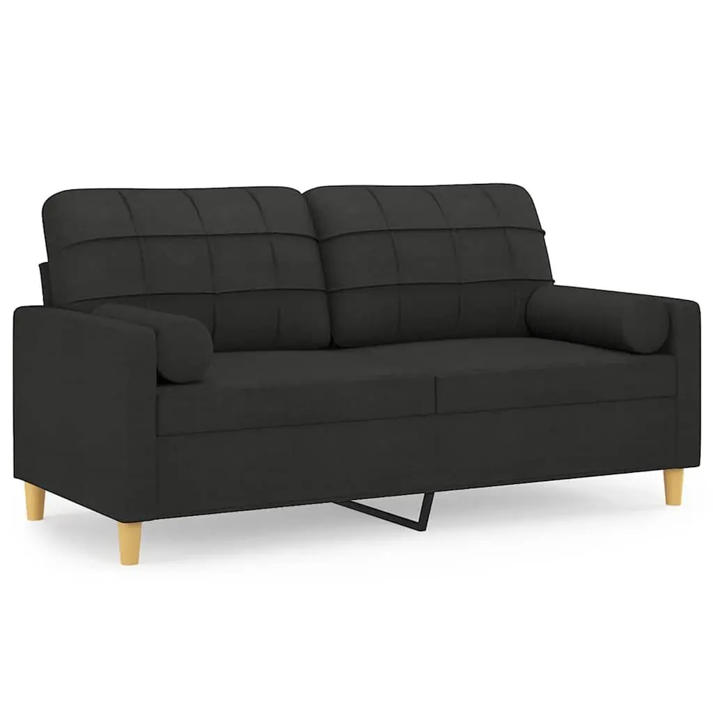 2-Seater Sofa 140cm Black Fabric Modern Lounge with Throw Pillows