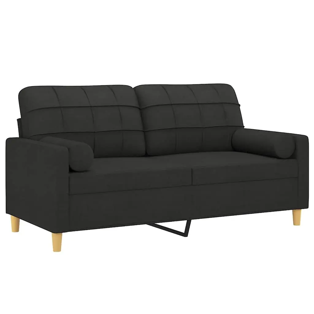 2-Seater Sofa 140cm Black Fabric Modern Lounge with Throw Pillows
