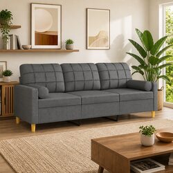 Comfortable Modern 3-Seater Grey Sofa with Throw Pillows