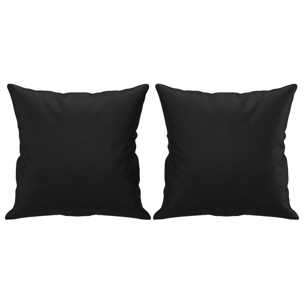 3-Seater Sofa Black Faux Leather Modern Design Lounge Couch with Throw Pillows
