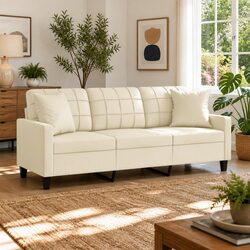 Modern 3-Seater Sofa in Cream Faux Leather for Your Space