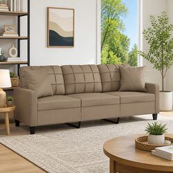 Chic Brown Faux Leather 3-Seater Sofa with Cushions