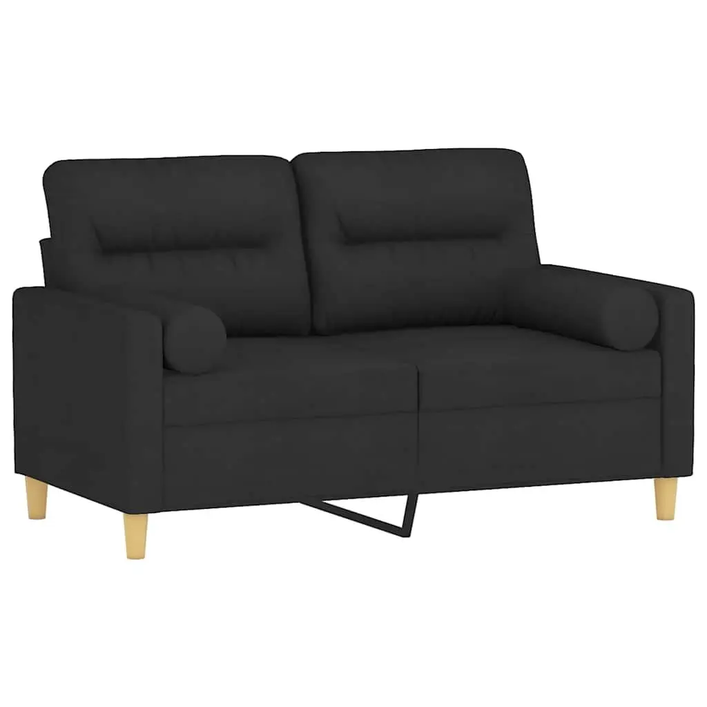 2-Seater Sofa 120cm Black Fabric Modern Lounge Couch with Throw Pillows