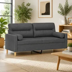 2-Seater Sofa Grey Fabric Modern Lounge with Throw Pillows 140cm