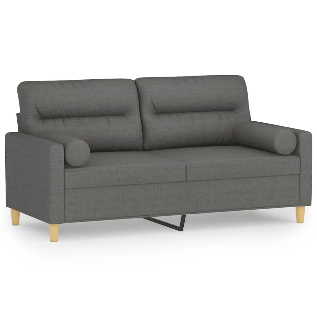 2-Seater Sofa 140cm Grey Fabric Modern Lounge with Throw Pillows