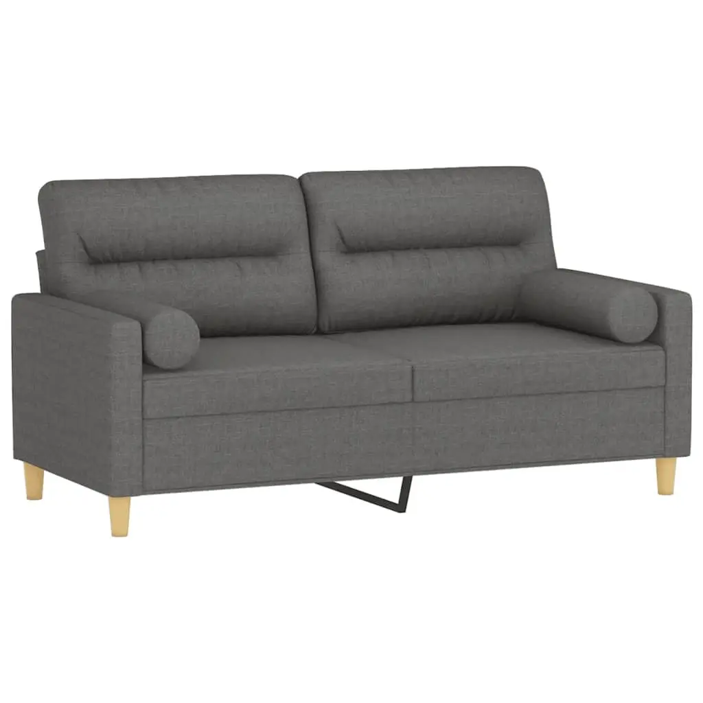 2-Seater Sofa 140cm Grey Fabric Modern Lounge with Throw Pillows