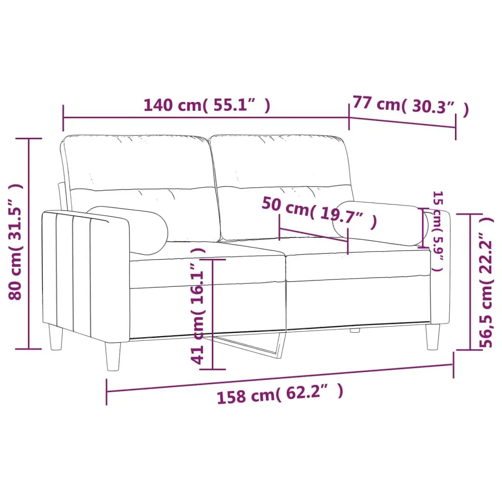 2-Seater Sofa 140cm Grey Fabric Modern Lounge with Throw Pillows
