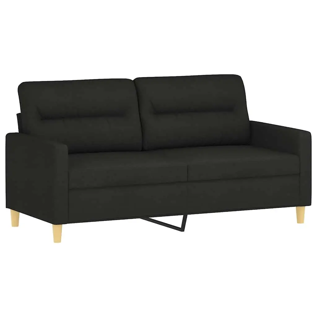 2-Seater Sofa 140cm Black Modern Lounge Fabric Couch with Throw Pillows