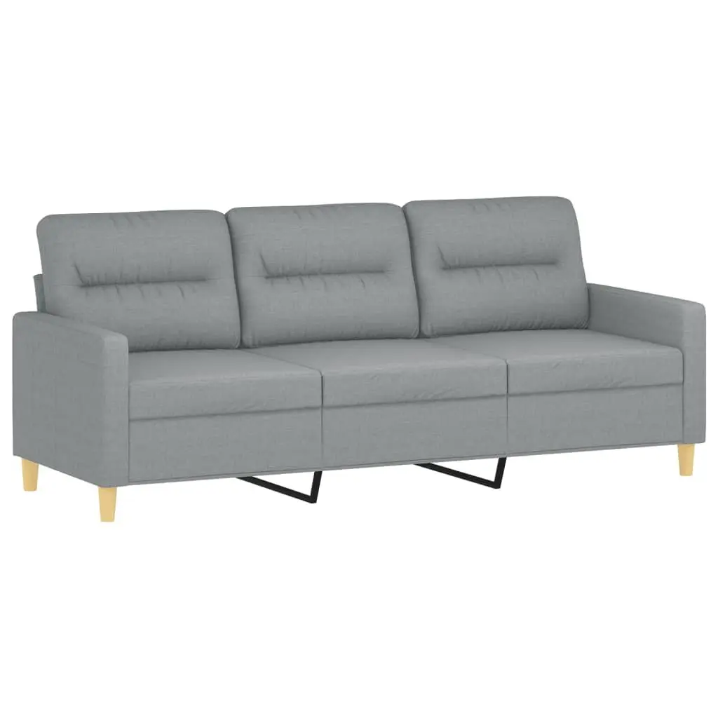 3-Seater Sofa Light Grey 180cm Modern Lounge Fabric Couch with Throw Pillows