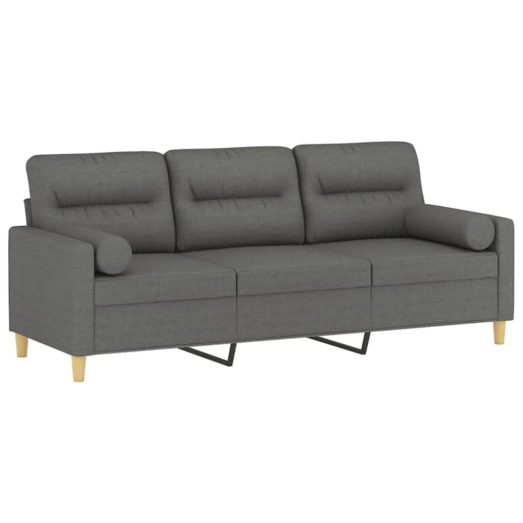 3-Seater Sofa 180cm Dark Grey Fabric Lounge Couch with Throw Pillows