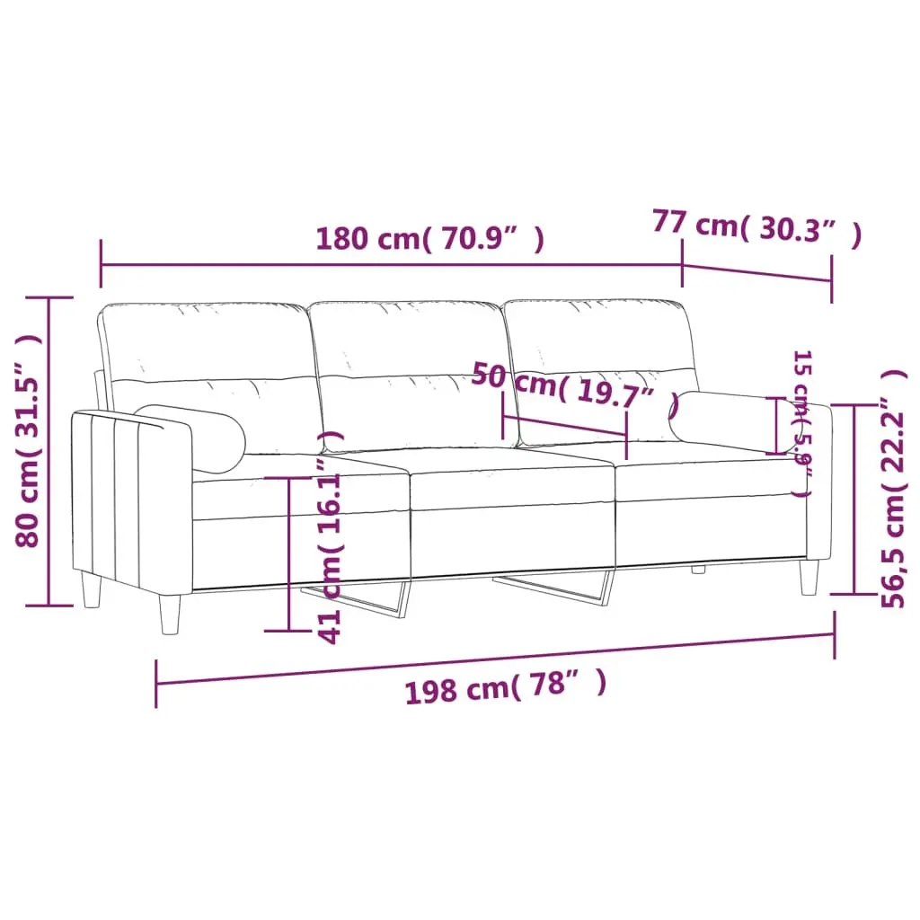 3-Seater Sofa 180cm Dark Grey Fabric Lounge Couch with Throw Pillows