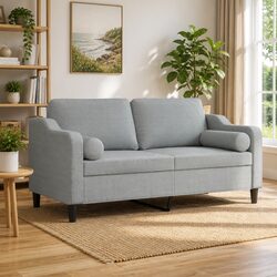Elevate Your Space with Grey 2-Seater Sofa and Pillows 140cm