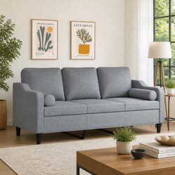 Modern 3-Seater Sofa in Light Grey with Throw Pillows