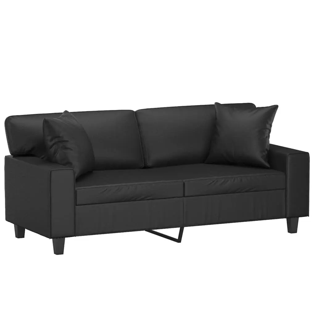 2-Seater Sofa 140cm Black Faux Leather Modern Lounge Couch with Throw Pillows