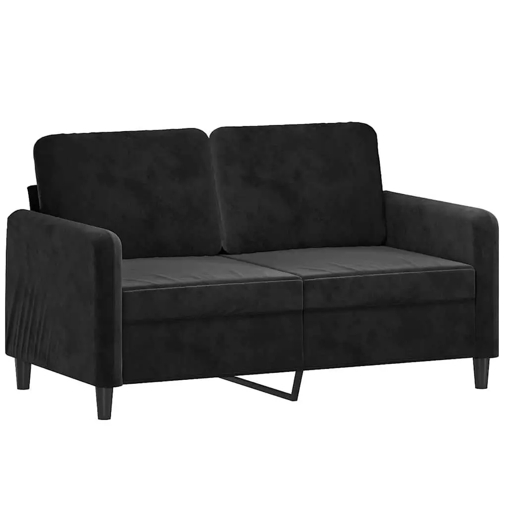 2-Seater Sofa 120cm Black Velvet Upholstery Modern Lounge Couch with Throw Pillows