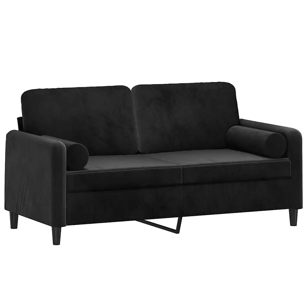 2-Seater Sofa 140cm Black Modern Lounge Velvet Couch with Throw Pillows