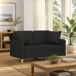 2-Seater Sofa Modern Design Fabric Lounge with Throw Pillows Black 120cm
