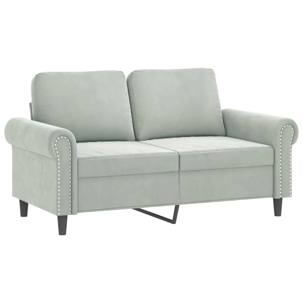 2-Seater Sofa 120cm Grey Velvet Modern Lounge Couch with Throw Pillows