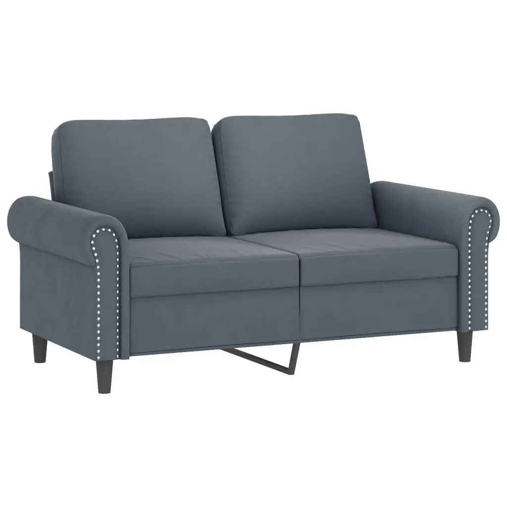2-Seater Sofa Grey Velvet Modern Design Throw Pillows Lounge Furniture 120cm