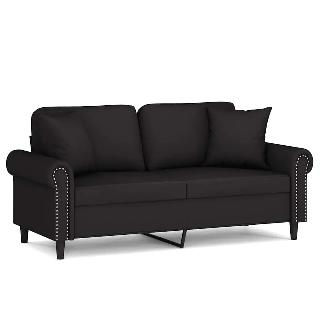 2-Seater Sofa 140cm Black Modern Velvet Couch with Throw Pillows